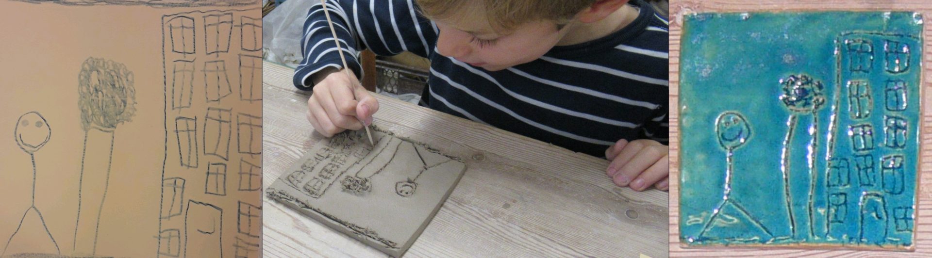 Vom Entwurf zum fertigen Kunstwerk - die Entstehung der Keramikfliesen im Stadtteilzentrum Prenzlauer Berg in Zusammenarbeit mit der Kita Oase. Fotos: Sonja Raitbaur und Stadtteilzentrum Prenzlauer Berg