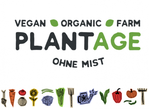 Logo PlantAge: "Vegan. Organic. Farm. Ohne Mist."